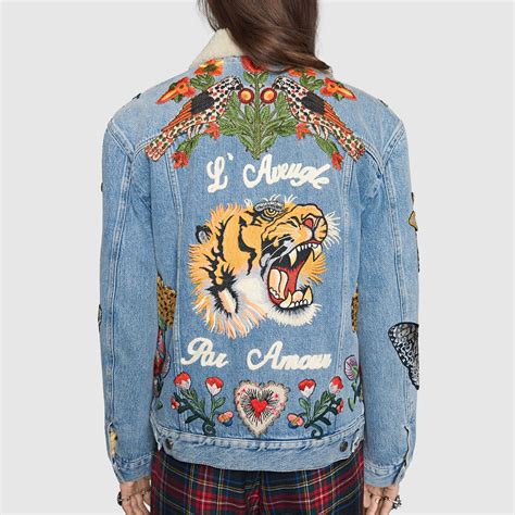 tiger jacket gucci replica|gucci denim jacket embroidered rep.